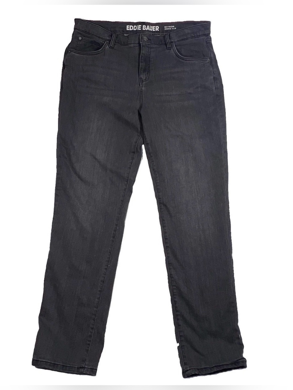 Eddie Bauer Womens 12 Gray Cotton Denim Boyfriend Slim Fit Mid Rise Stretch